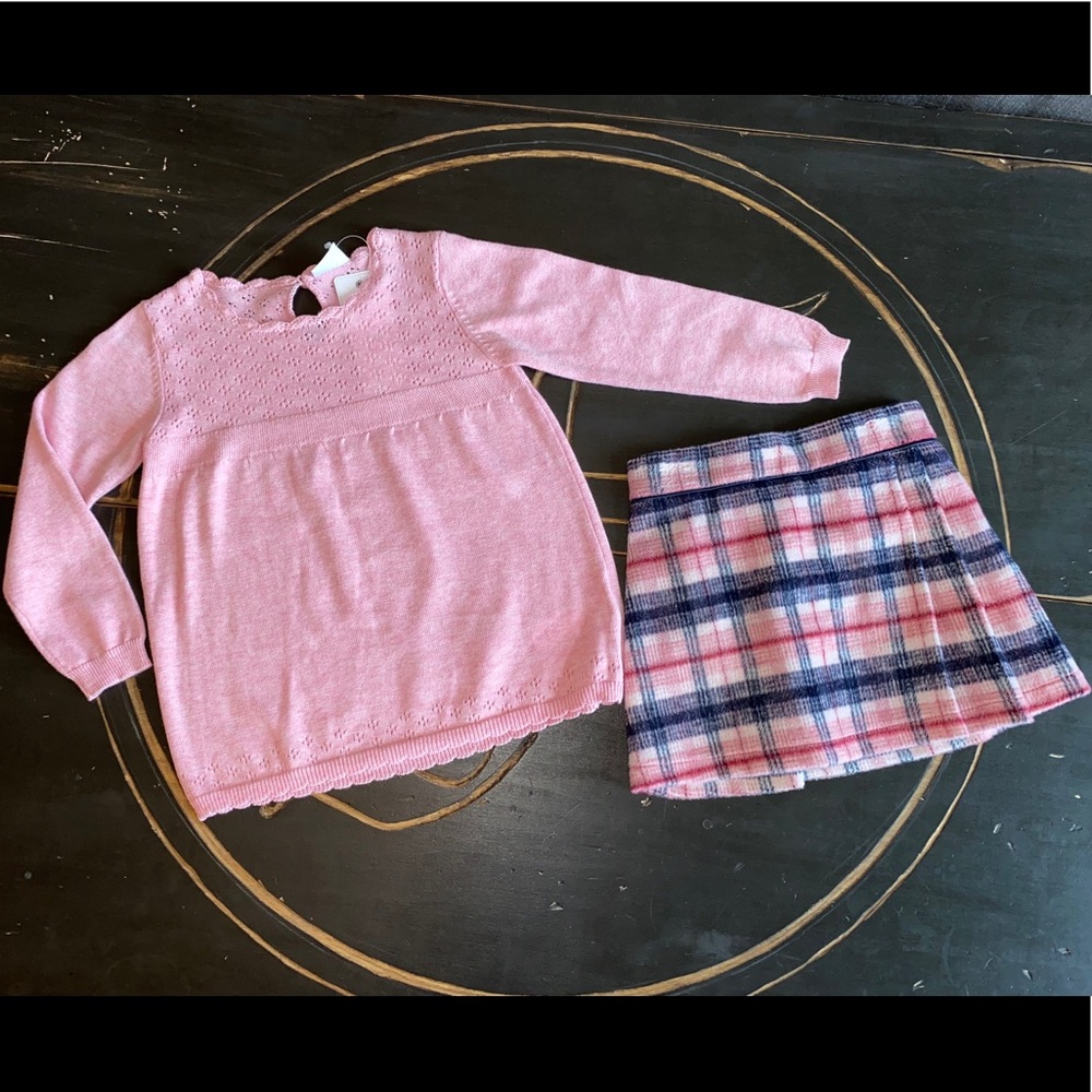 F&F Kids sweater and plaid skirt 18-24M